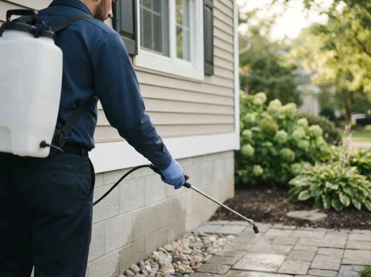 Pest control technician inspecting a home in Marion, IA